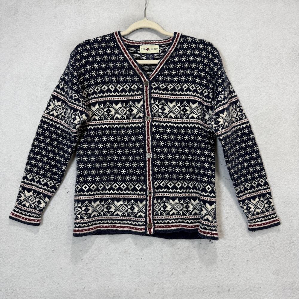 The Limited Cardigan Sweater Womens 16 Blue Fair Isle V Neck Button Knit